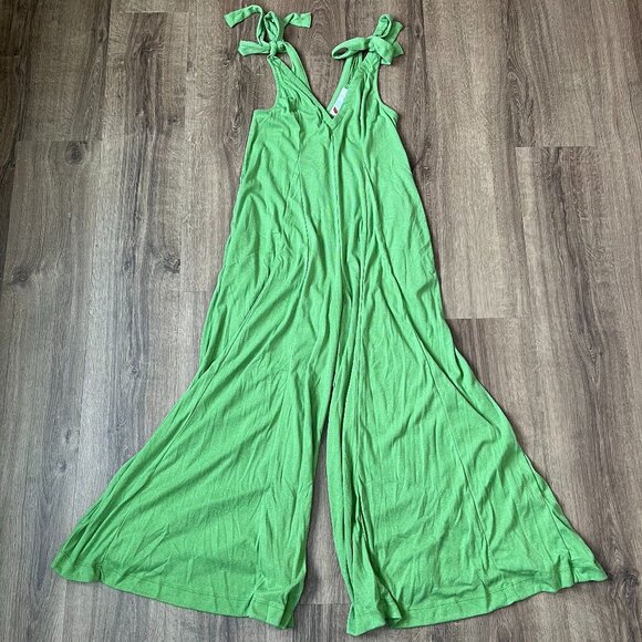 NEW Free People Beach Alice Shoulder Tie Wide Leg One Piece Jumpsuit Green - Picture 3 of 15
